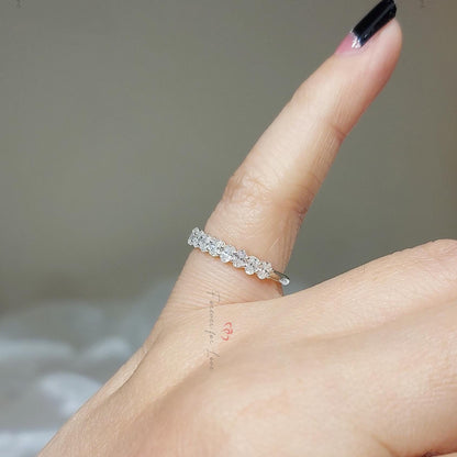 Moissanite wedding band women Unique Oval cut Half eternity band Rose gold wedding band vintage Stacking Matching bridal ring promise ring