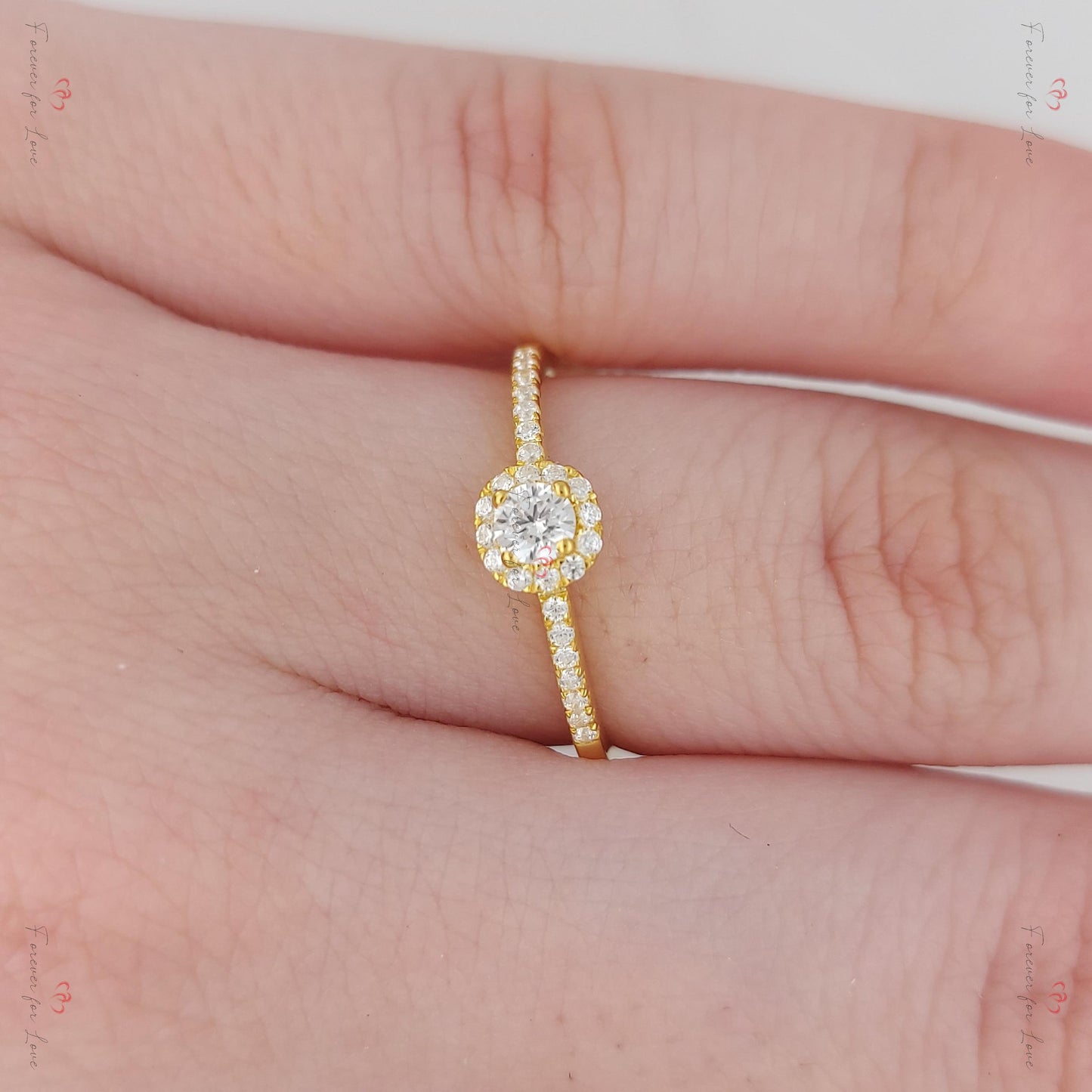 Round Natural Diamond Halo Engagement Ring Round cut 1Ct Moissanite Brilliant Cut engagement ring in 935 Argentium Silver — custom handcrafted by Forever For Love