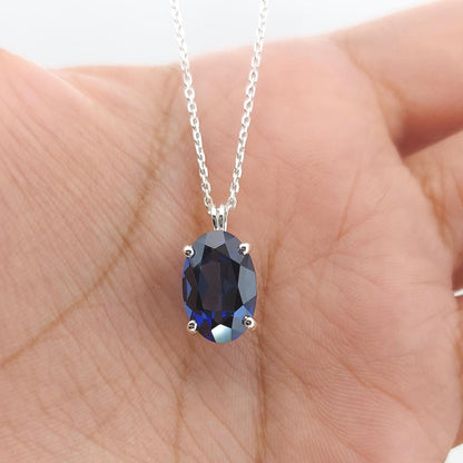 Blauer Saphir Anhänger Halskette 14K Massives Weißgold für Damen Oval Geformte Blaue Saphir Halskette Anhänger, Geburtsstein-Halskette, Perfektes Geschenk