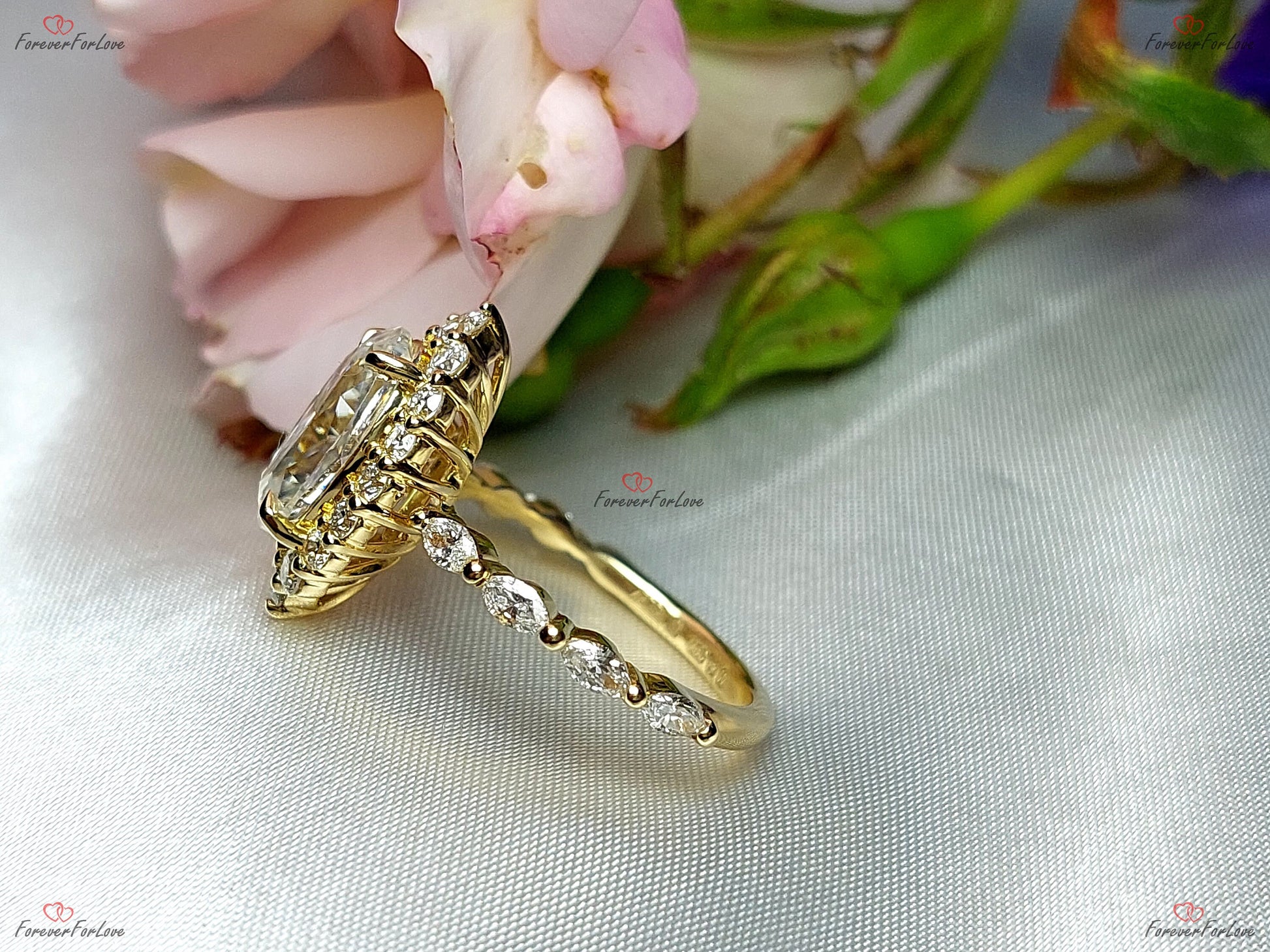 3 Ct Oval Diamond, Moissanite Halo Engagement Ring