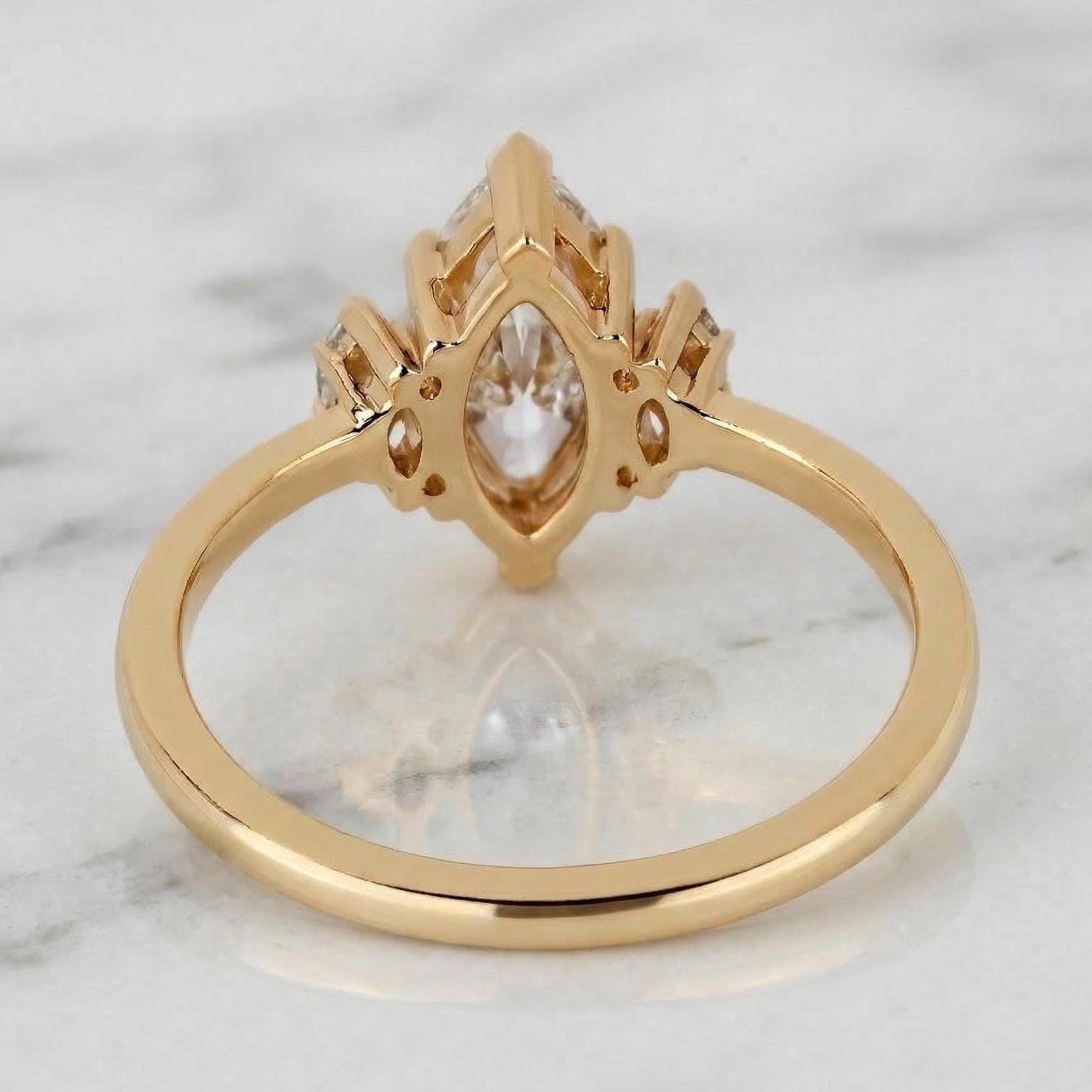 Marquise Lab Diamond Three Stone Engagement Ring