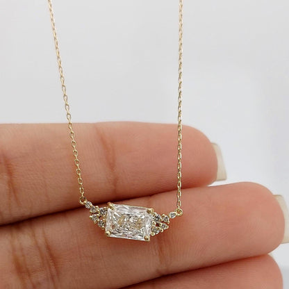 1 Karat Radiant Schliff Diamant Halskette, 14k Gelbgold, Zierlicher minimalistischer Anhänger, Diamant Halskette für Damen, Besonderes Geschenk für Sie.