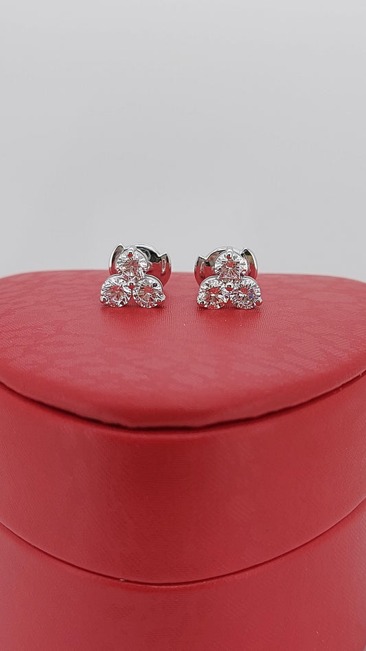 14k Gold and Diamond Stud Earrings, 4mm Diamond cluster earring with locking back, 14k Rose, White, Yellow pair earring.