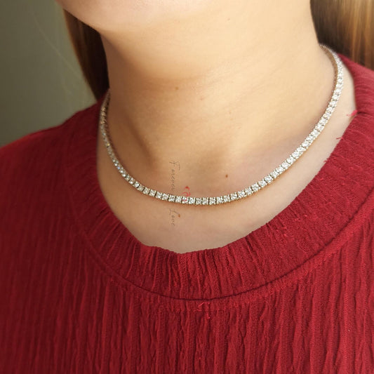 Diamond Tennis Necklace, 17 inch 12 Carats Diamond Tennis Necklace, 14K Gold Lab Grown Diamond Necklace, Beautiful White Diamonds