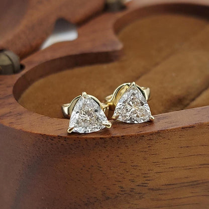 Boucles d'oreilles clous en diamant taille trillion 0,75 CTW, clous taille trillion, boucles d'oreilles en diamant, or massif 14K, boucles d'oreilles pour tous les jours, cadeau parfait