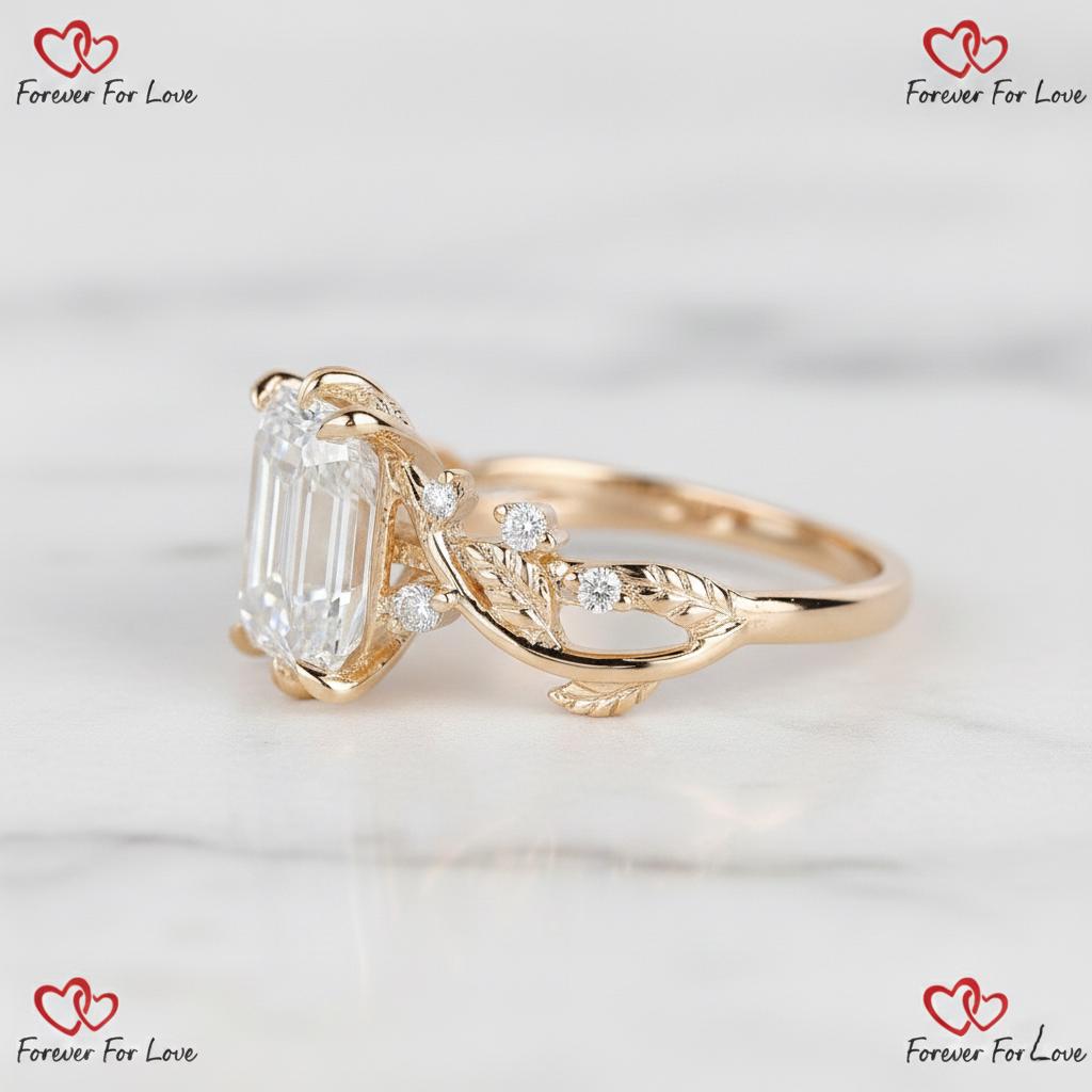 3.1 Ct IGI Certified Emerald Lab Diamond Engagement Ring Emerald cut 1Ct Moissanite Brilliant Cut engagement ring in 935 Argentium Silver — custom handcrafted by Forever For Love