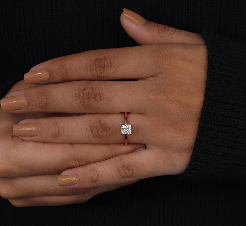 2 Ct Princess Lab Diamond Engagement Ring Princess cut 1Ct Moissanite Brilliant Cut engagement ring in 935 Argentium Silver — custom handcrafted by Forever For Love