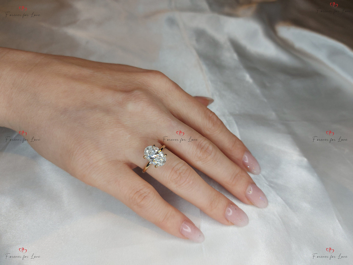 4 Ct Oval Moissanite Solitaire Engagement Ring Oval cut 1Ct Moissanite Brilliant Cut engagement ring in 935 Argentium Silver — custom handcrafted by Forever For Love