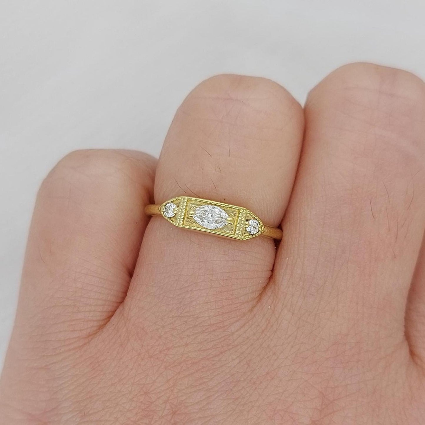 1 Ct Oval Diamond Three Stone Engagement Ring Oval cut Moissanite engagement ring in Gold or Platinum — custom handcrafted by Forever For Love