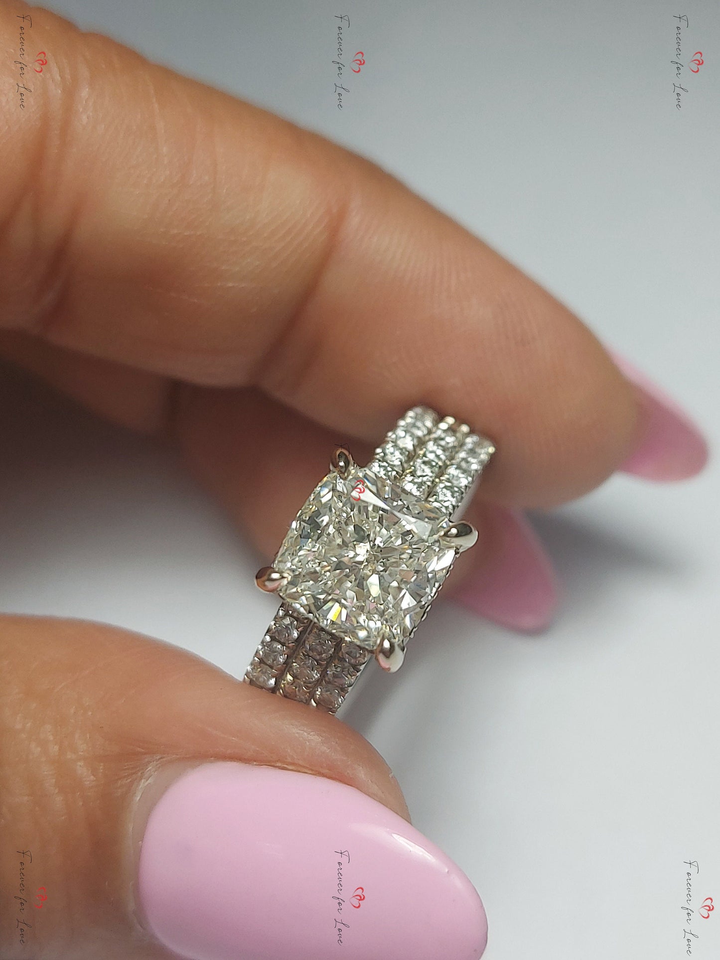 2 Ct IGI Certified Cushion Lab Diamond Ring, G Colour VS1 Cushion cut Moissanite Brilliant Cut engagement ring in 935 Argentium Silver — custom handcrafted by Forever For Love