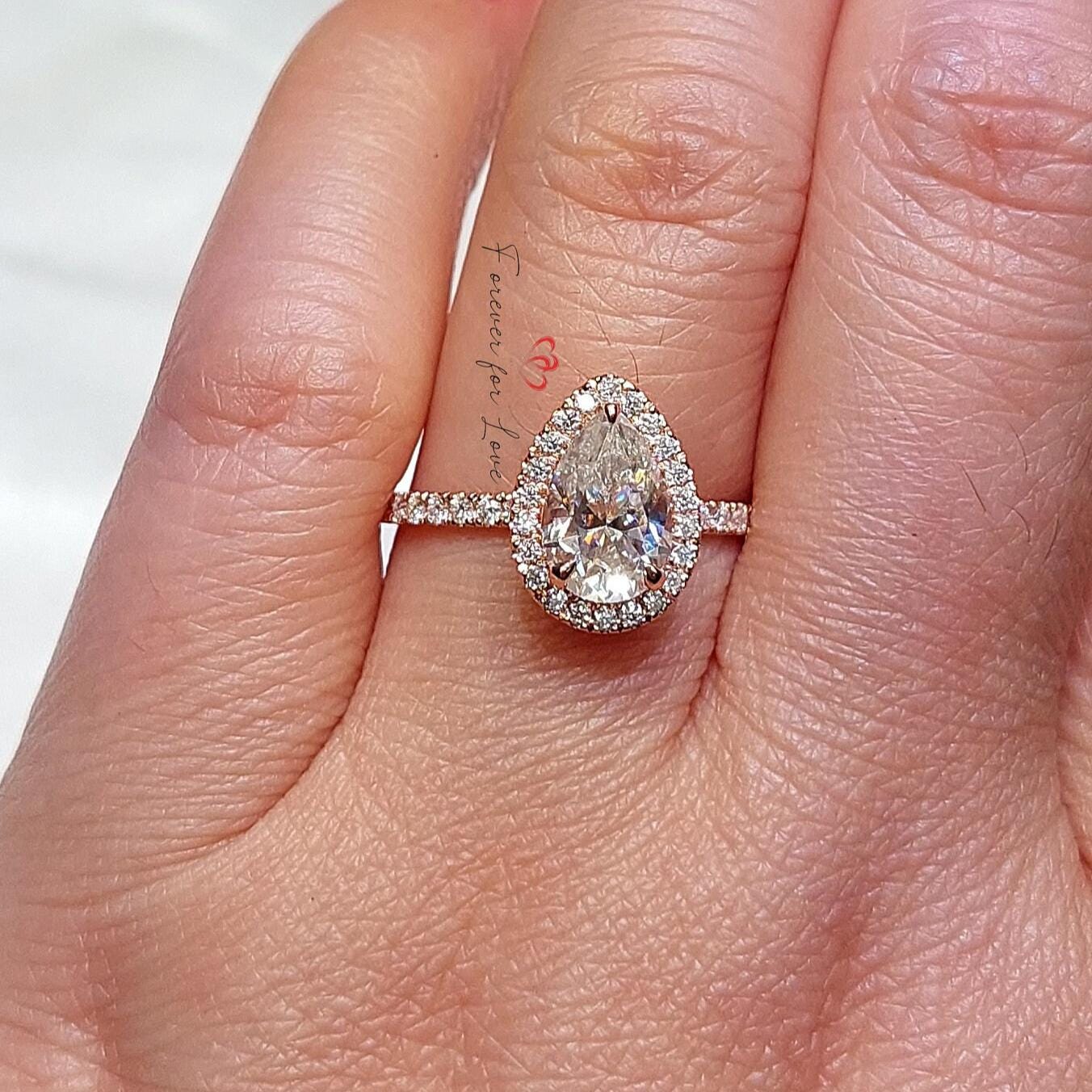 Pear Moissanite Halo Engagement Ring