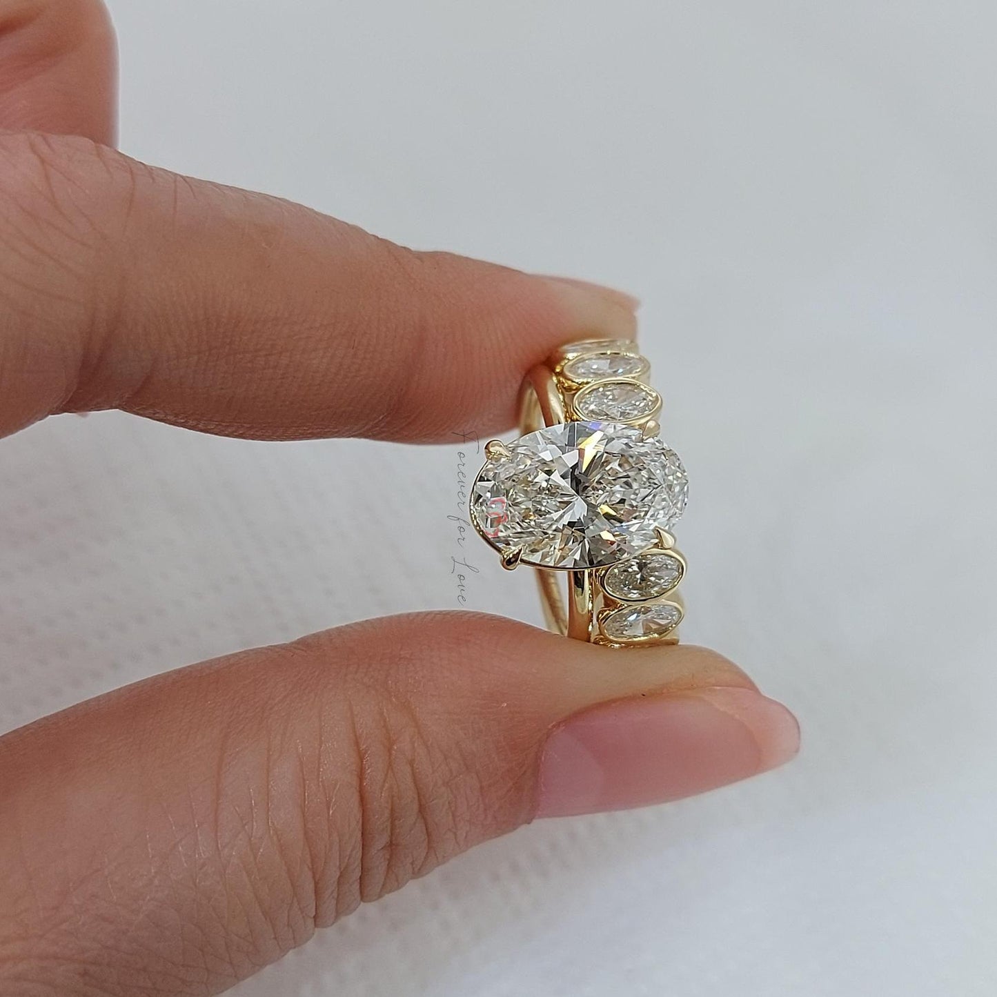 4 Ct Oval Lab Diamond Bridal Set with Pavé Moissanite Brilliant Cut engagement ring in 935 Argentium Silver — custom handcrafted by Forever For Love