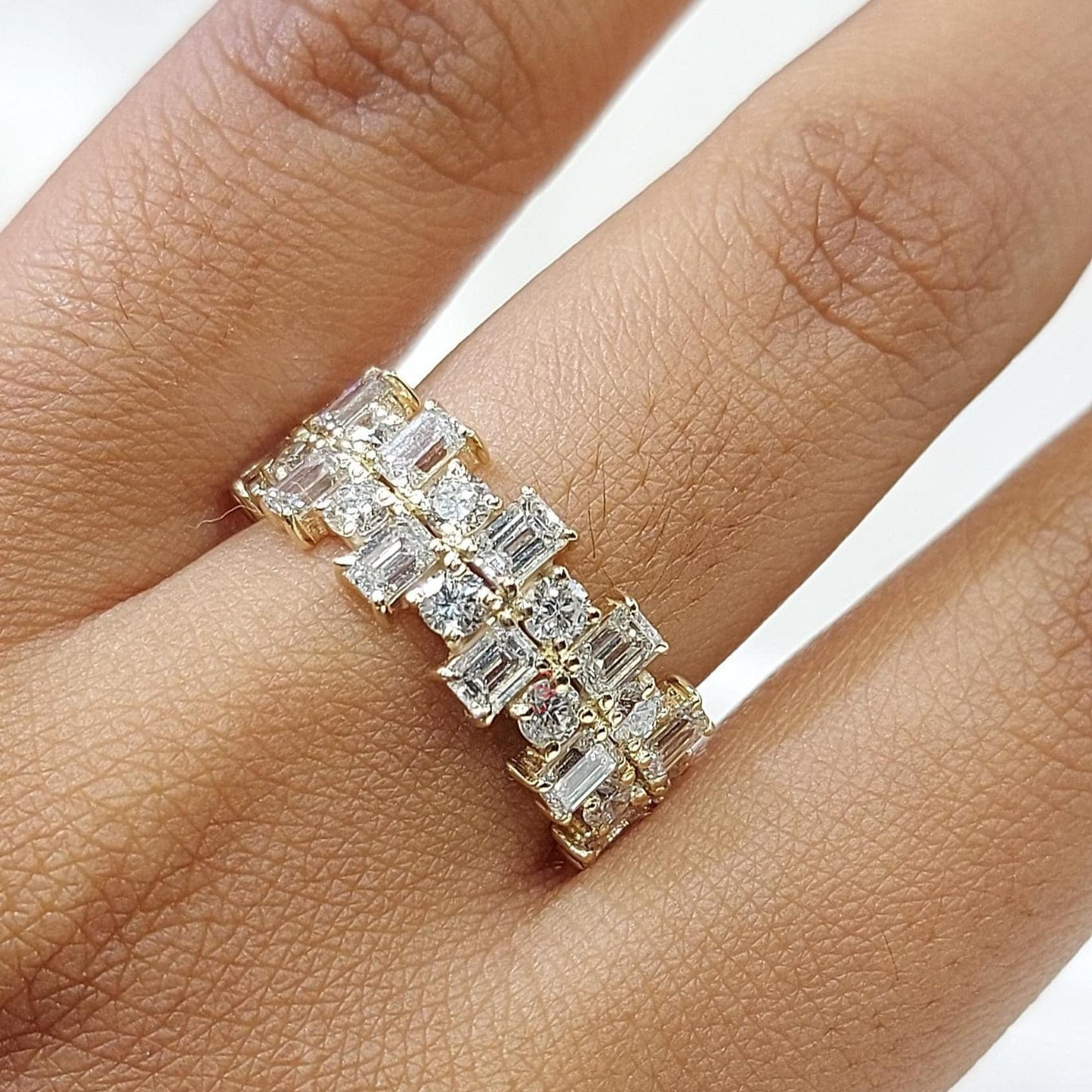 Large jonc demi-éternité en diamants de laboratoire baguette Baguette cut Moissanite Taille Brillante engagement ring in Gold or Platinum — custom handcrafted by Forever For Love