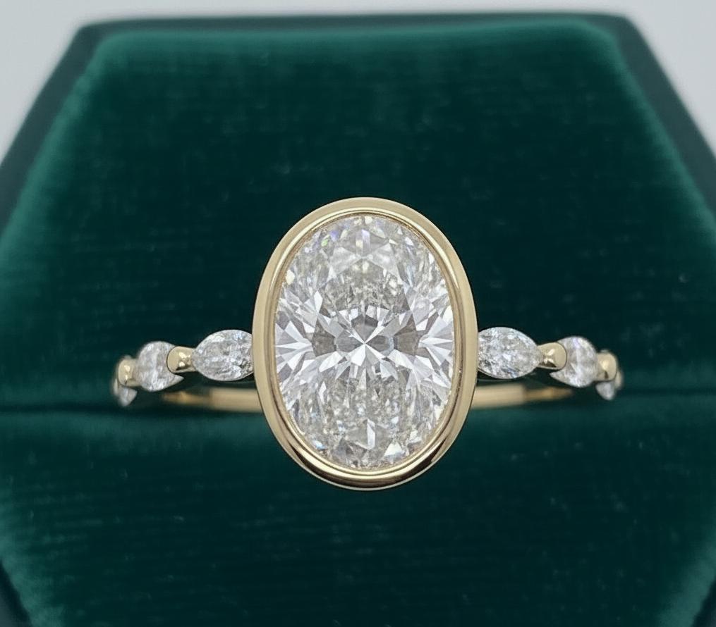 2 Ct IGI Certified Oval Lab Diamond Halo Engagement Ring Oval cut 1Ct Moissanite Brilliant Cut engagement ring in 935 Argentium Silver — custom handcrafted by Forever For Love