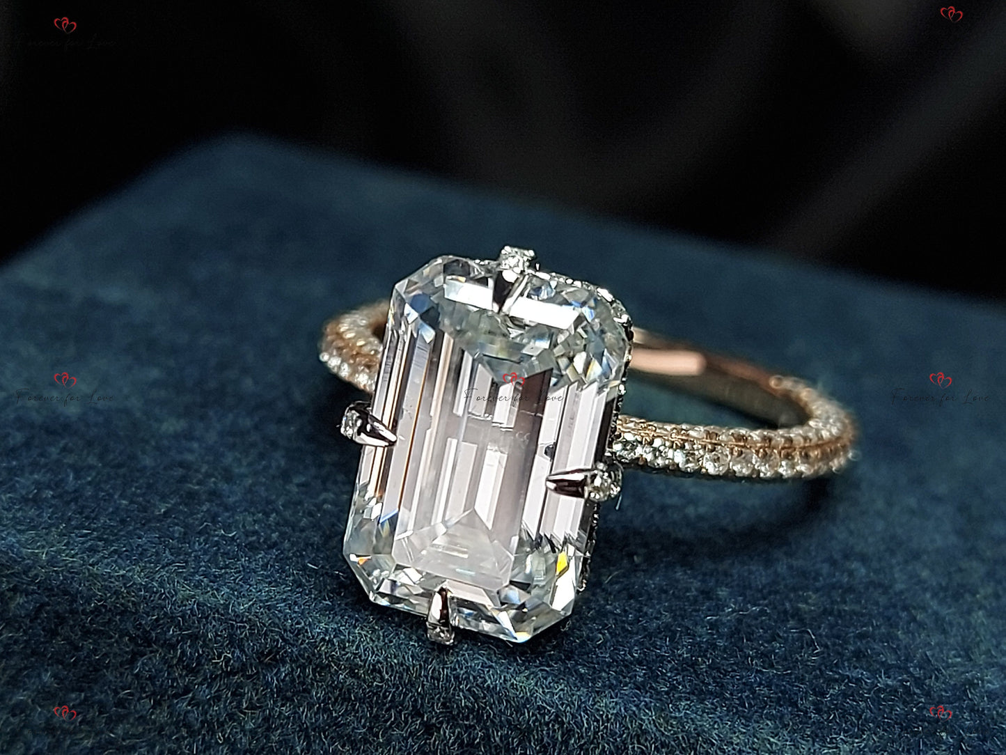 3 Ct Emerald Moissanite Solitaire Engagement Ring Emerald cut 1Ct Moissanite Brilliant Cut engagement ring in 935 Argentium Silver — custom handcrafted by Forever For Love