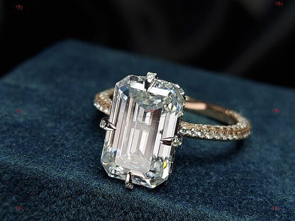 3 Ct Emerald Moissanite, Emerald Solitaire Engagement Ring
