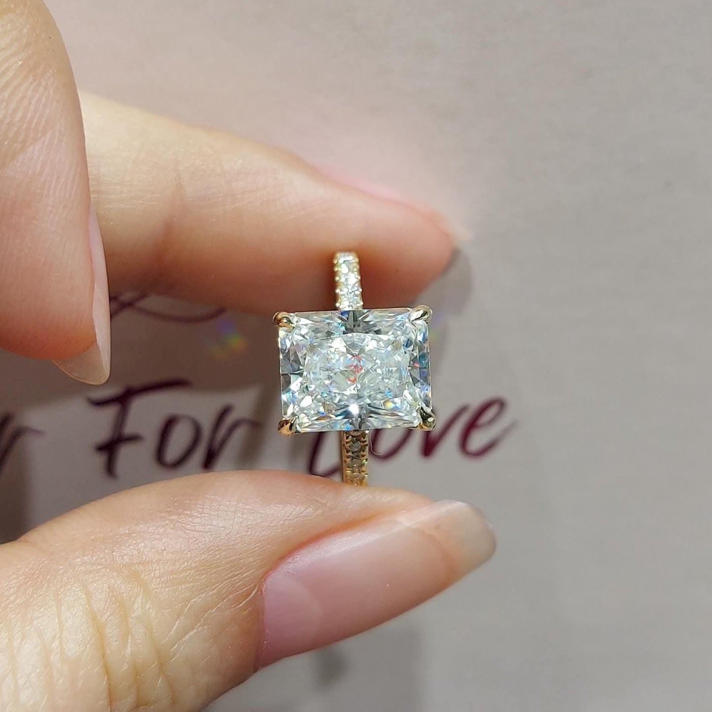 4 Ct Radiant Diamond, Moissanite Eternity Band Radiant cut 1Ct Moissanite Brilliant Cut engagement ring in 935 Argentium Silver — custom handcrafted by Forever For Love