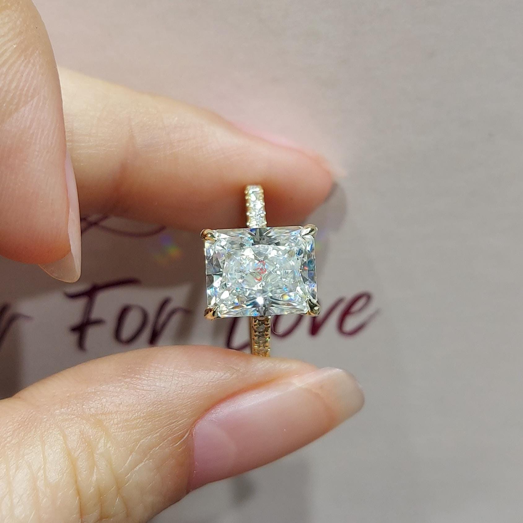 4 Ct Radiant Diamond, Moissanite Eternity Band