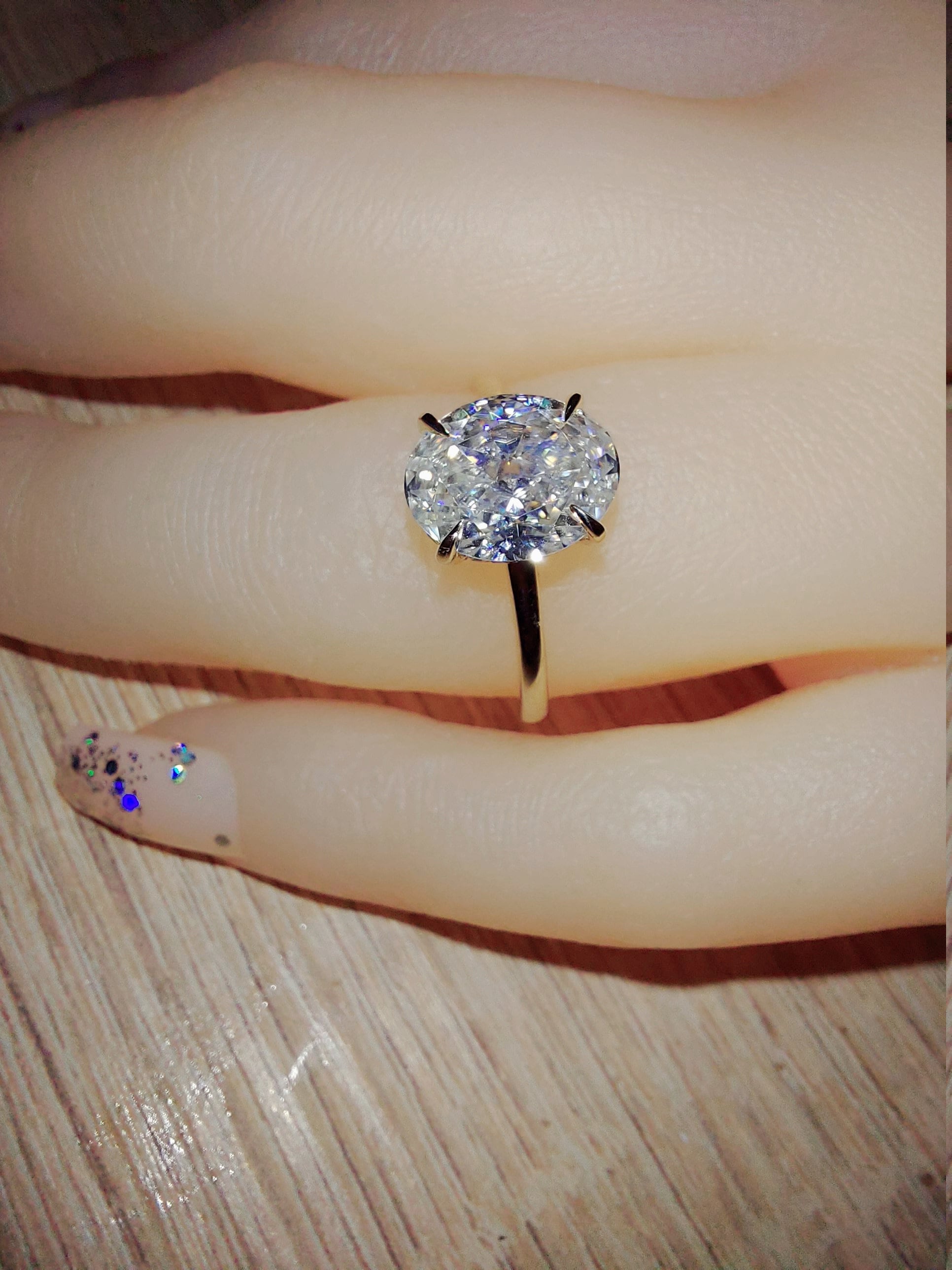 2Ct Crushed ice Oval 9*7mm Moissanite Solitaire Engagement Ring in 14K White Gold ring, diamond hidden halo ring,.