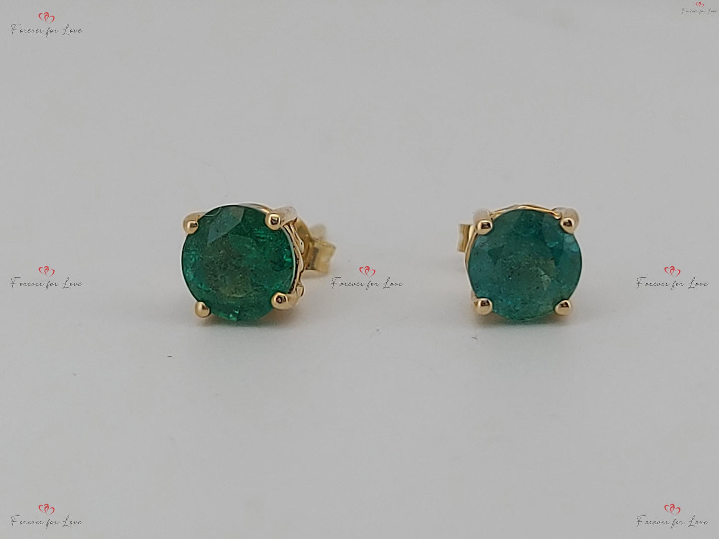 Natural Emerald Stud Earrings, Round Cut Emerald Stud Earrings, 14k Gold Stud Earrings, 5MM Round Emerald Earrings / Gift for Mom Moissanite engagement ring in Gold or Platinum — custom handcrafted by Forever For Love