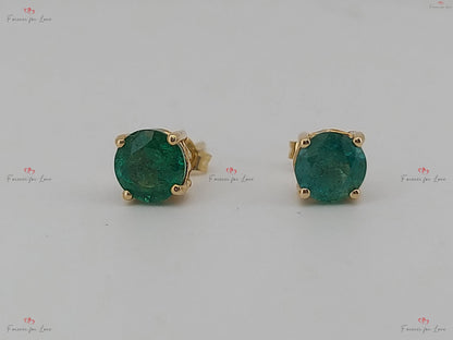 Natural Emerald Stud Earrings, Round Cut Emerald Stud Earrings, 14k Gold Stud Earrings, 5MM Round Emerald Earrings / Gift for Mom