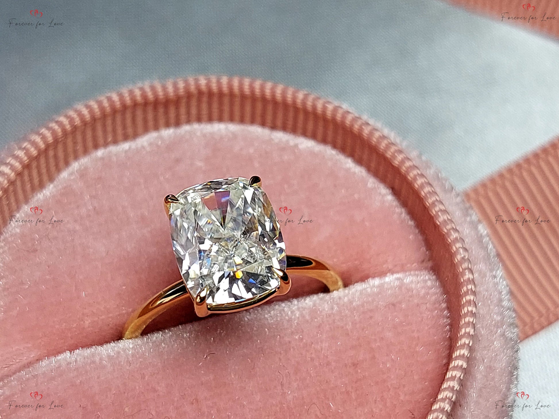 Cushion Moissanite Hidden Halo Engagement Ring