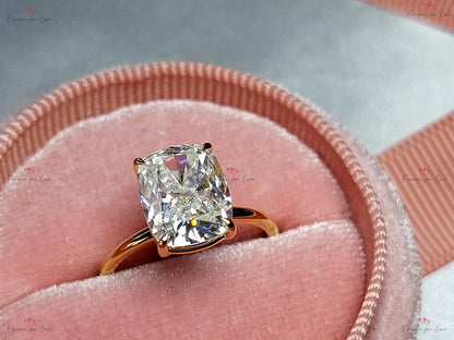 Cushion Moissanite Hidden Halo Engagement Ring