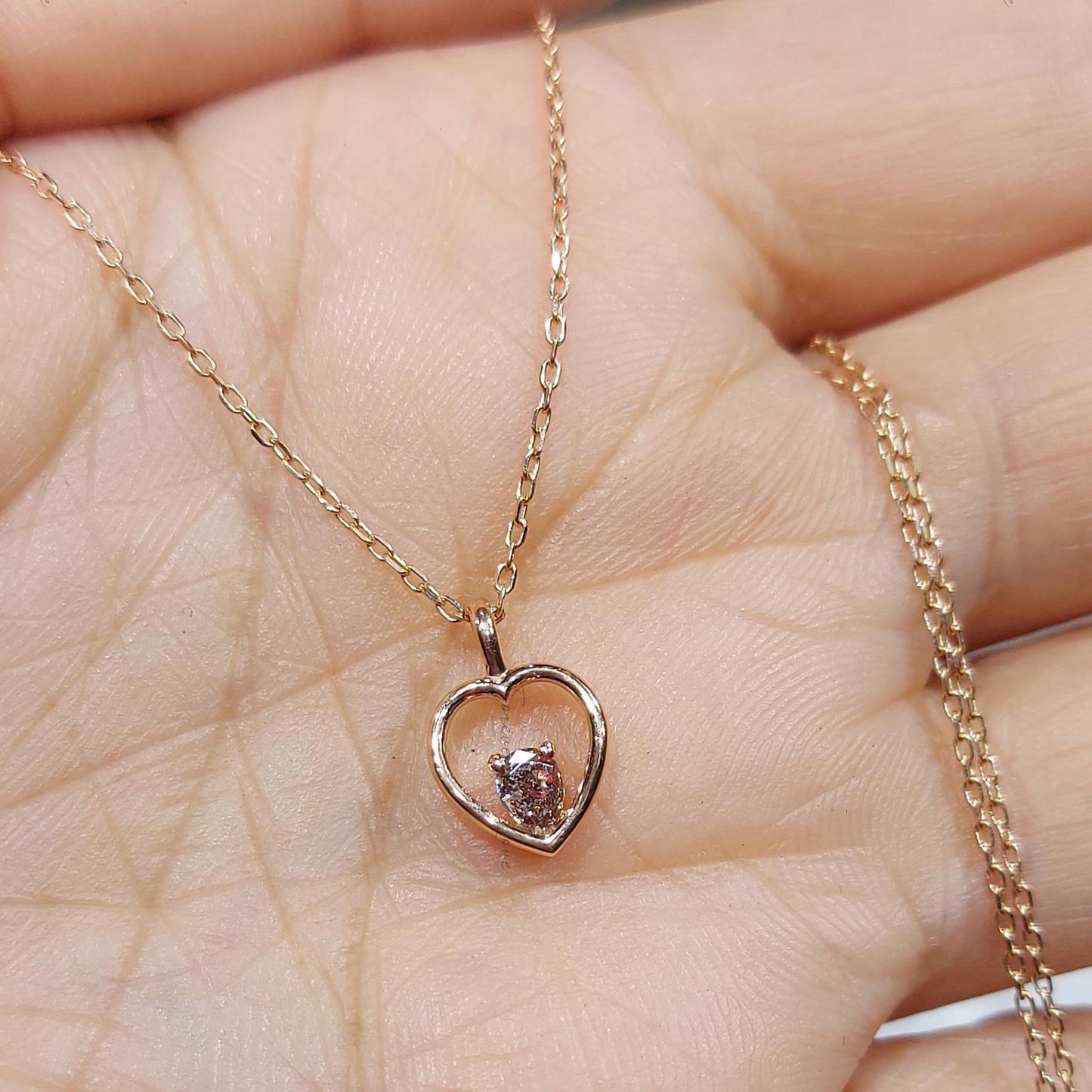 Oval diamond Necklace, 10K Rose  Gold, Dainty Minimalist Oval Pendant, Real Diamond Womens Necklace, Special Gift For Her. Moissanite engagement ring in Gold or Platinum — custom handcrafted by Forever For Love