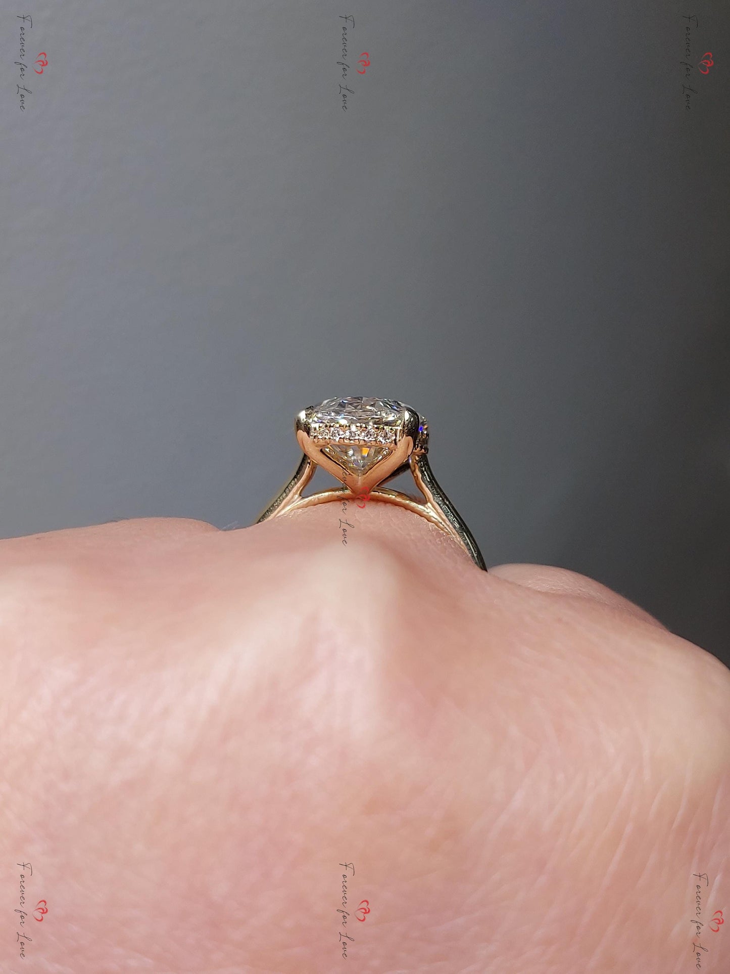 9.5 Ct Oval Lab Diamond Hidden Halo Engagement Ring Oval cut 1Ct Moissanite Brilliant Cut engagement ring in 935 Argentium Silver — custom handcrafted by Forever For Love