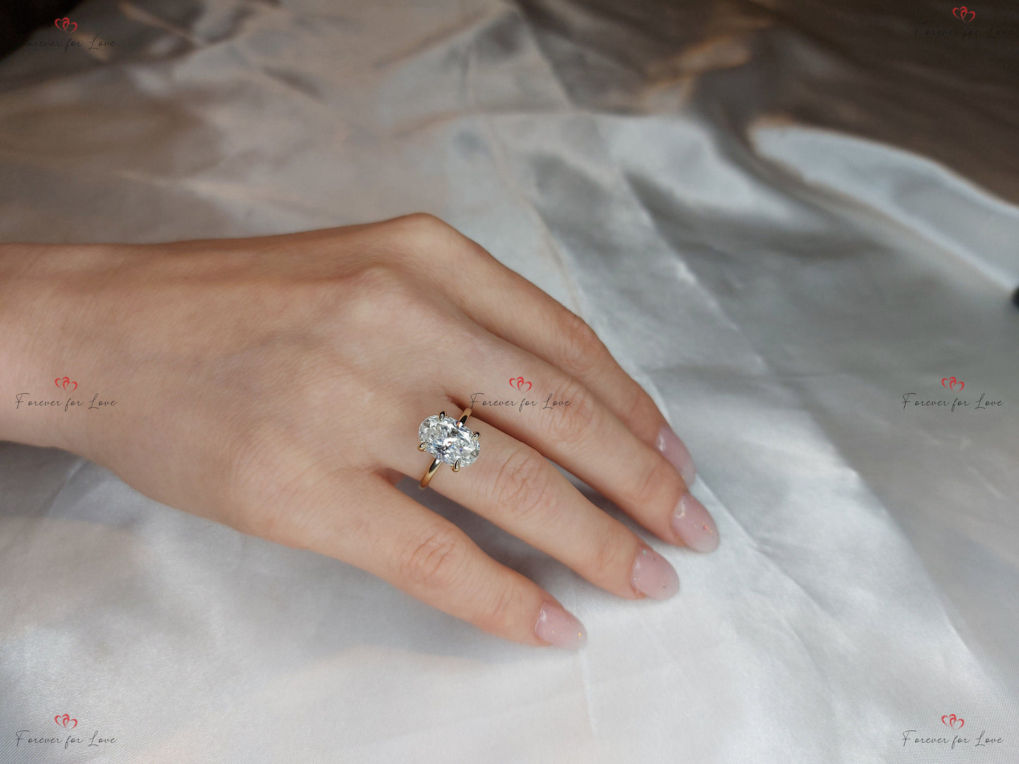 4 Ct Oval Moissanite Solitaire Engagement Ring Oval cut 1Ct Moissanite Brilliant Cut engagement ring in 935 Argentium Silver — custom handcrafted by Forever For Love