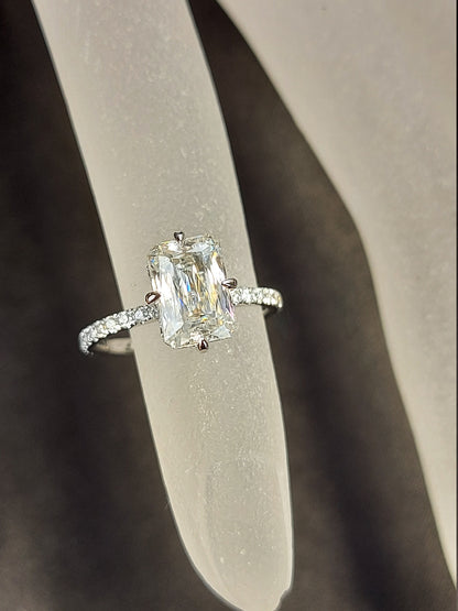 1.5CT/8*5.5mm Emerald Cut Crisscut Engagement Ring White 14k/18k/Platinum, Moissanite Emerald Engagement Ring, Emerald Cut Solitaire Ring.