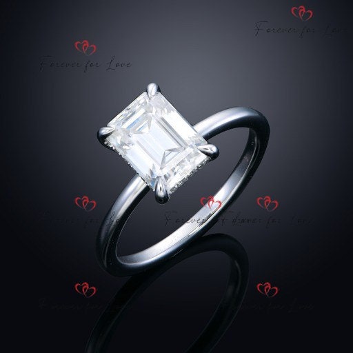 2.0 Ct IGI Certified Emerald Lab Diamond Solitaire Engagement Ring Emerald cut 1Ct Moissanite Brilliant Cut engagement ring in 935 Argentium Silver — custom handcrafted by Forever For Love