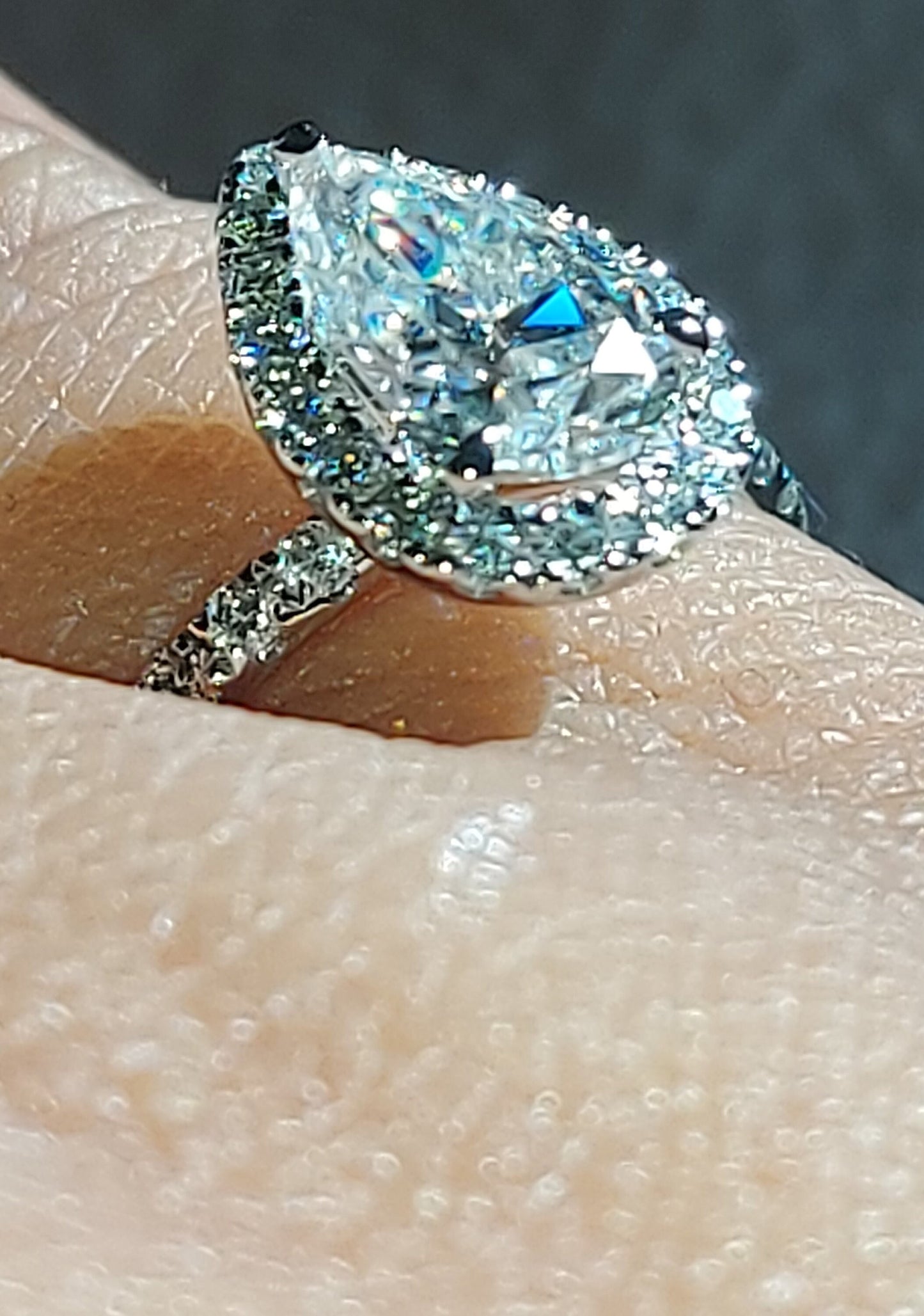 GIA Certified Pear Natural Diamond Halo Engagement Ring Pear cut 1Ct Moissanite Brilliant Cut engagement ring in 935 Argentium Silver — custom handcrafted by Forever For Love