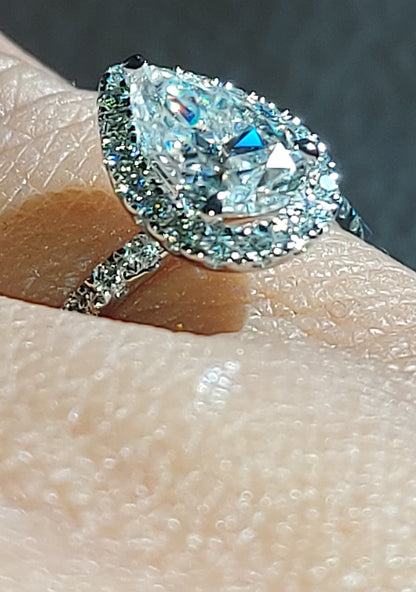 GIA Certified Pear Natural Diamond Halo Engagement Ring