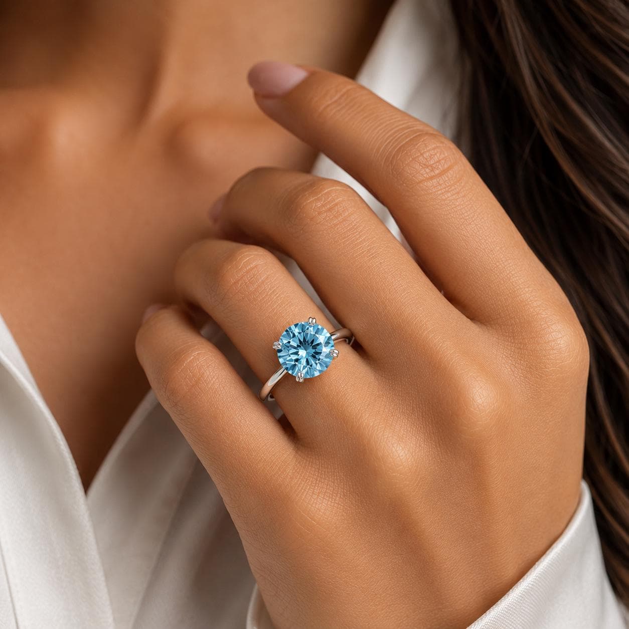 4 Ct Round Aquamarine Solitaire Engagement Ring Round cut 1Ct Natural Aquamarine engagement ring in 935 Argentium Silver — custom handcrafted by Forever For Love