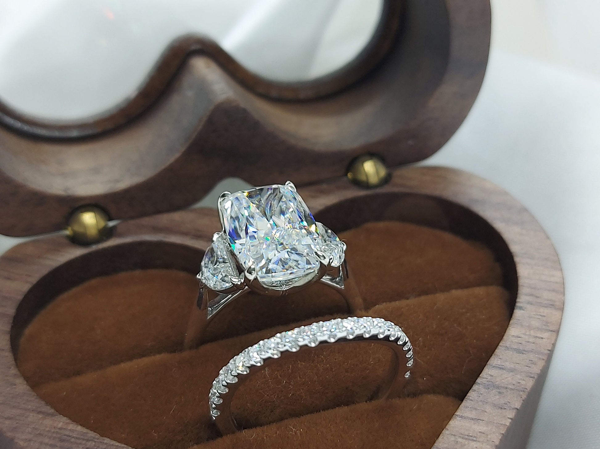 4.6 Ct Cushion Moissanite Three Stone Ring