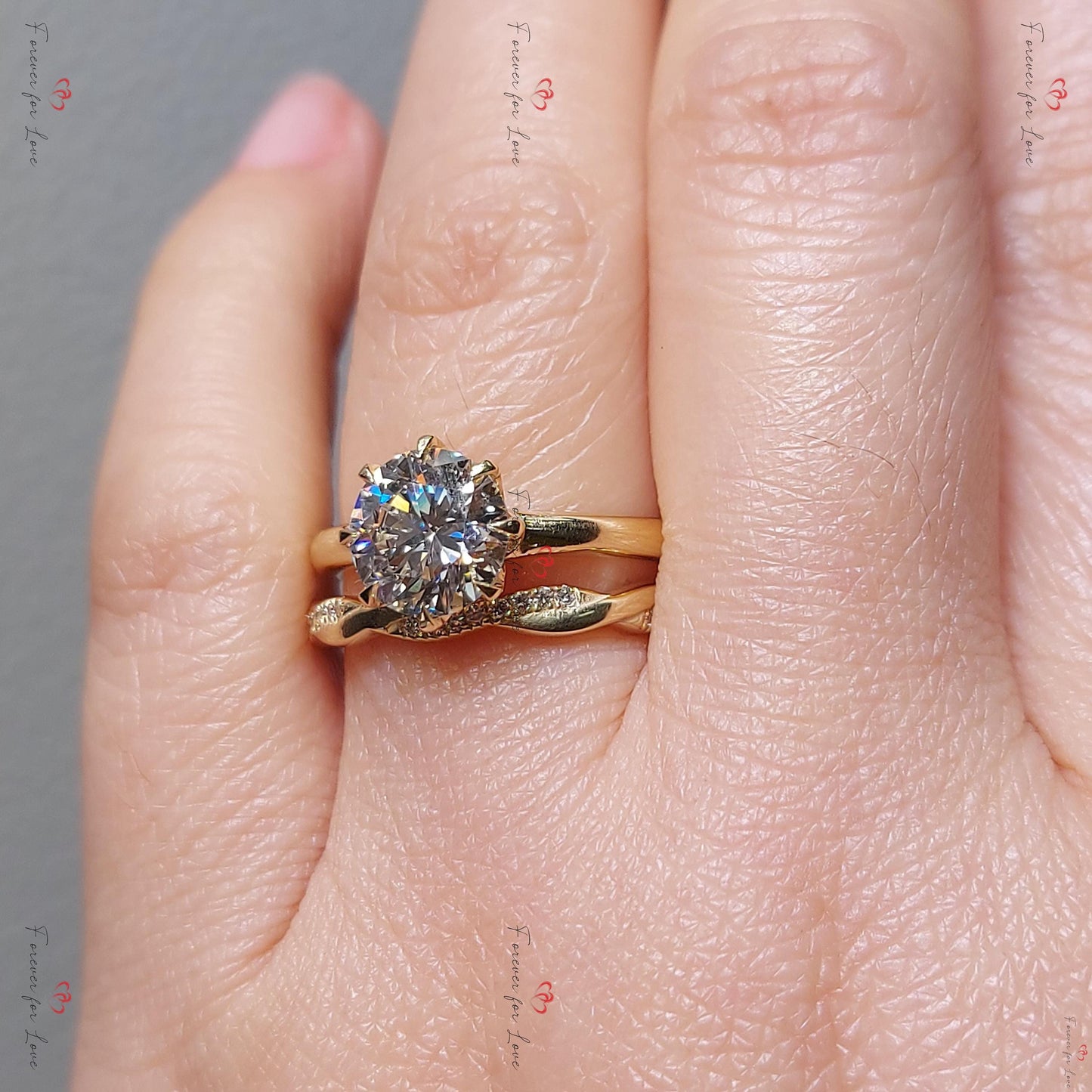Antiker runder Diamant-Verlobungsring, runder Diamant-Cluster-Ring aus Labor, Gelbgold Diamantring, runder Vintage-Brautschmuck, Jubiläumsgeschenk Round cut Moissanite engagement ring in 935er Argentium Silber — custom handcrafted by Forever For Love