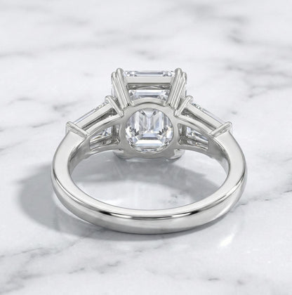 3.5 carat D color VVS2 Clarity IGI CERTIFIED Asscher Cut Three Stone Lab Grown Diamond Engagement Ring, Side Baguettes 14k White Gold