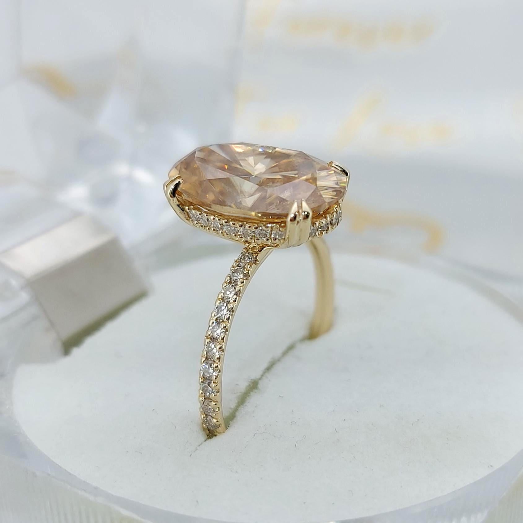 5.5 Ct Oval Yellow Moissanite Hidden Halo Engagement Ring