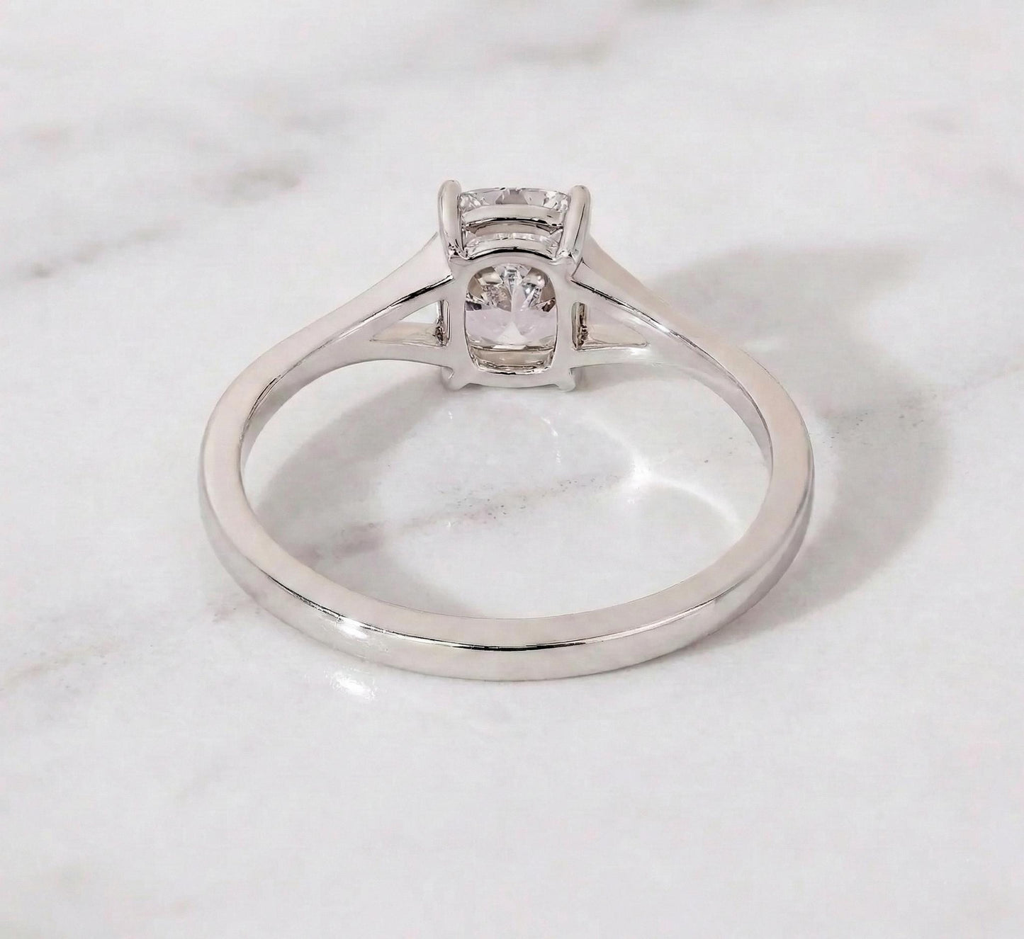 Lab Grown E,VVS2, IGI Certified Cushion Diamond Engagement Ring, Split Band Ring, Solitaire Cushion Ring for Her Anniversary Gifts Cushion cut 1Ct Moissanite Brilliant Cut engagement ring in 935 Argentium Silver — custom handcrafted by Forever For Love