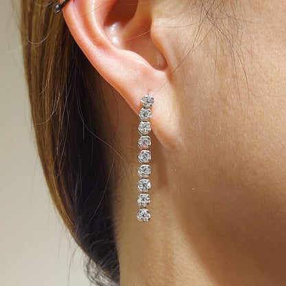 14k Gold- und Diamant-Hängeohrringe, 3mm Diamantohrringe, baumelnde Diamanten, echte Diamanten, 14k Rosé-, Weiß-, Gelbgold Ohrringe.