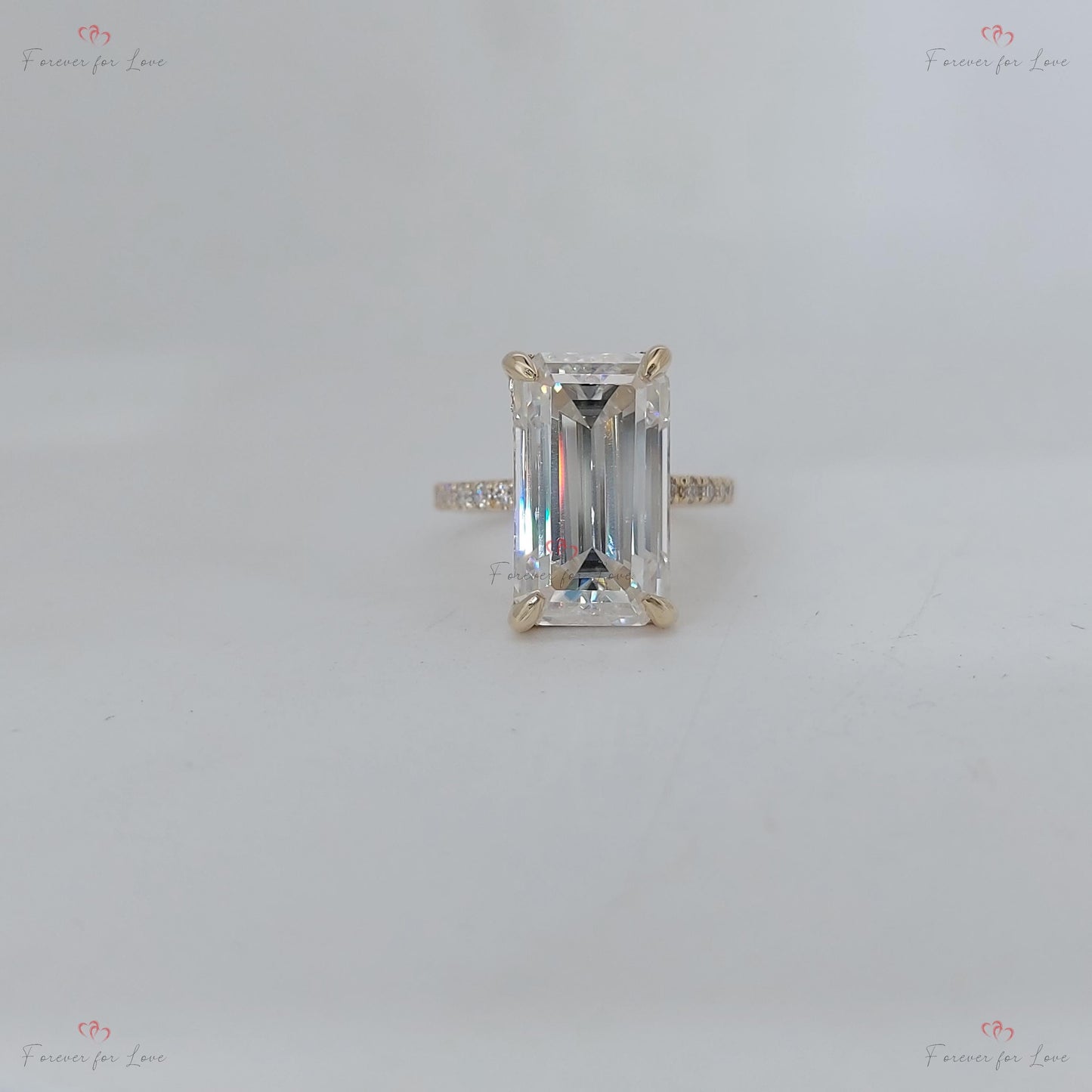 5 Ct Emerald Cut Lab Diamond & Moissanite Halo Engagement Ring Emerald cut 1Ct Moissanite Brilliant Cut engagement ring in 935 Argentium Silver — custom handcrafted by Forever For Love