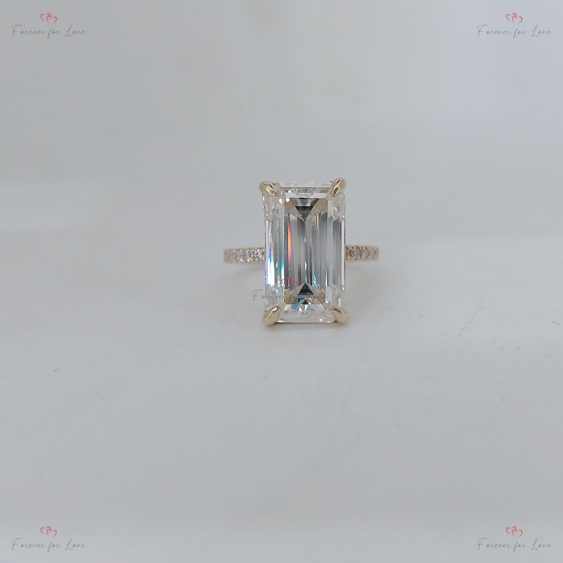 5 Ct Emerald Diamond, Moissanite, Emerald Solitaire Engagement Ring