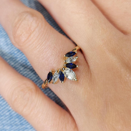 Marquise Lab Diamond, Sapphire Wedding Band