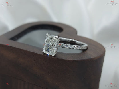 1.5 Ct IGI Certified Radiant Lab Diamond Hidden Halo Engagement Ring