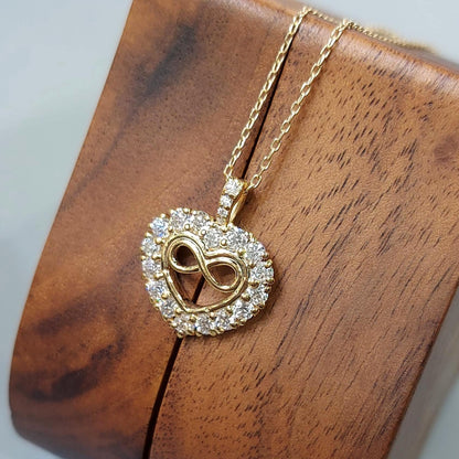 14k Massivgold Unendlichkeit Herz Halskette für Damen, Diamant Unendlichkeits-Herz-Anhänger, Kleine Herzförmige Liebeskette, Geschenk für Sie