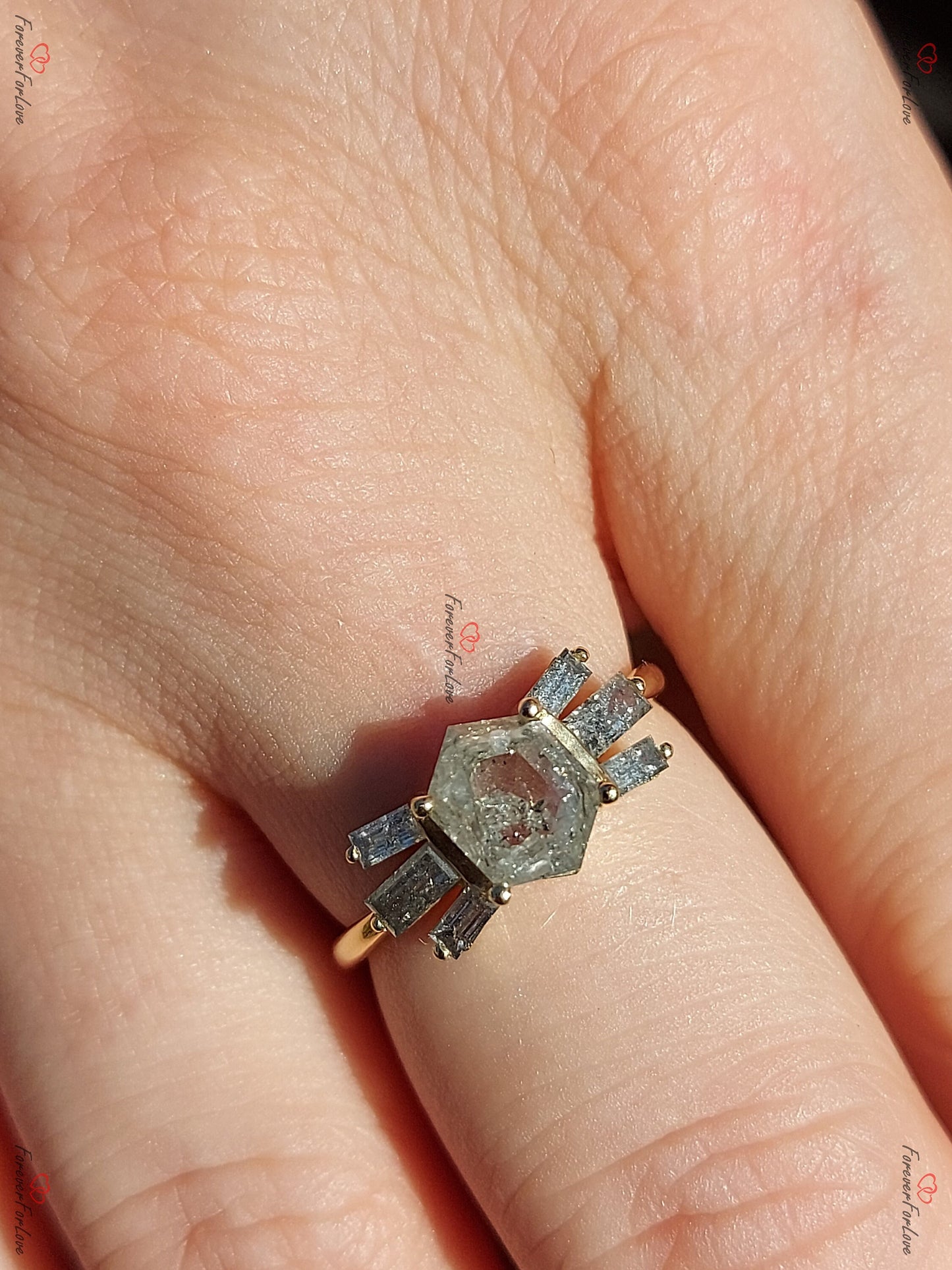 1.5 Ct Hexagon Diamond Engagement Ring Hexagon cut 1Ct Moissanite Brilliant Cut engagement ring in 935 Argentium Silver — custom handcrafted by Forever For Love
