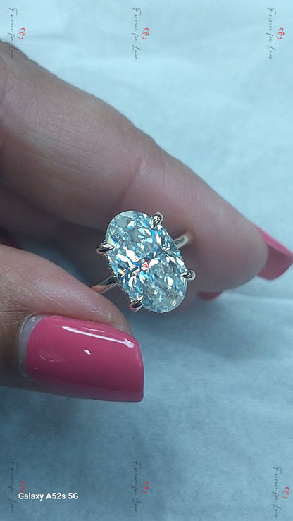 6 Ct Oval Diamond, Moissanite Hidden Halo Engagement Ring
