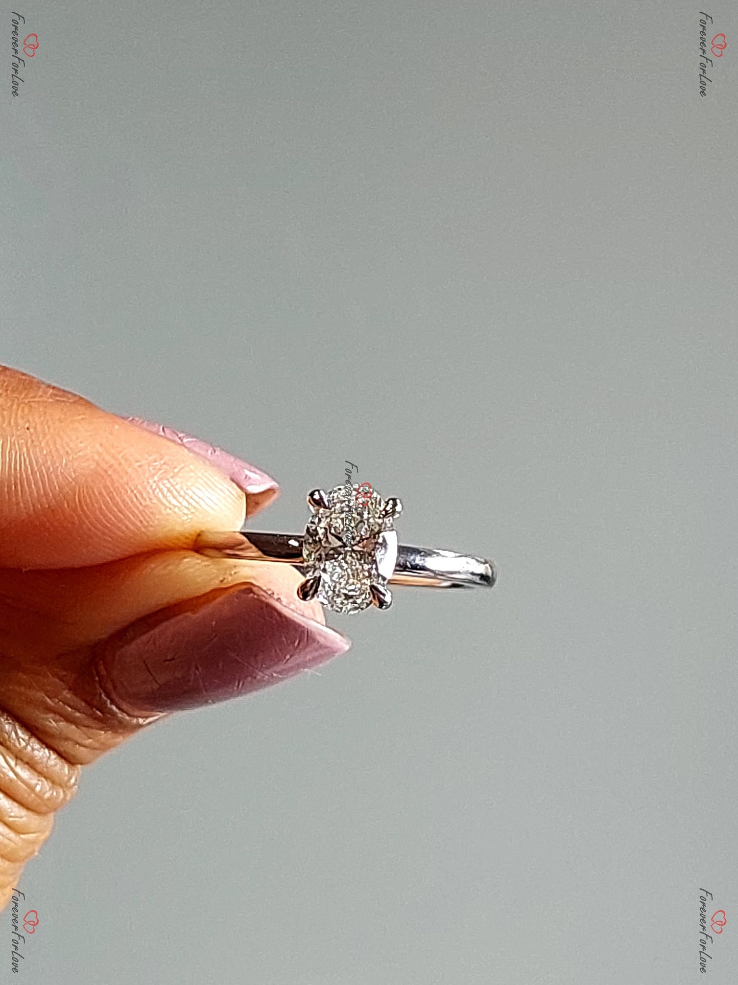 1 Ct H SI1 Oval Natural Diamond Solitaire Engagement Ring Oval cut 1Ct Moissanite Brilliant Cut engagement ring in 935 Argentium Silver — custom handcrafted by Forever For Love