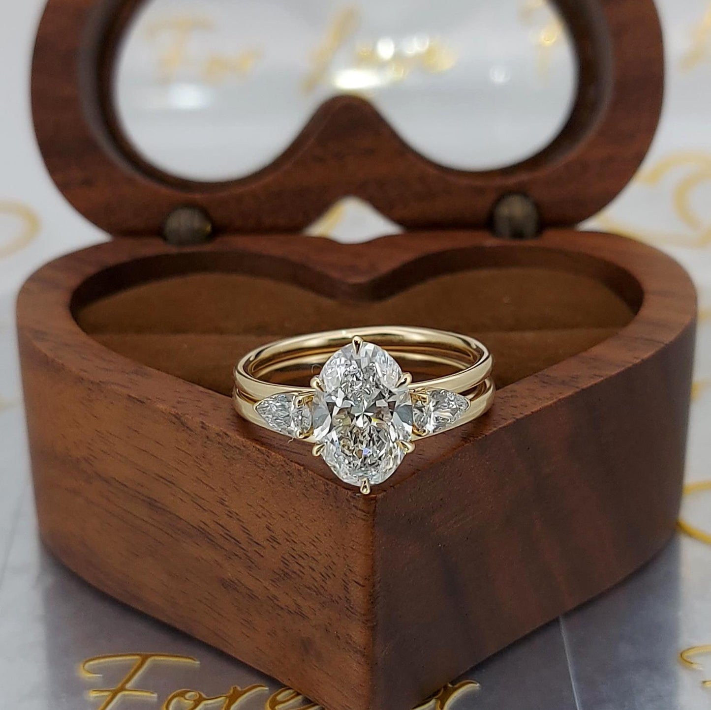 2.8 Ct IGI Certified E/VVS2 Oval Cut Wedding Set with Pear Open Band, Bridal Set, Diamond bridal anniversary Set, Perfect Gift for Her. Oval cut Moissanite Brilliant Cut engagement ring in 935 Argentium Silver — custom handcrafted by Forever For Love